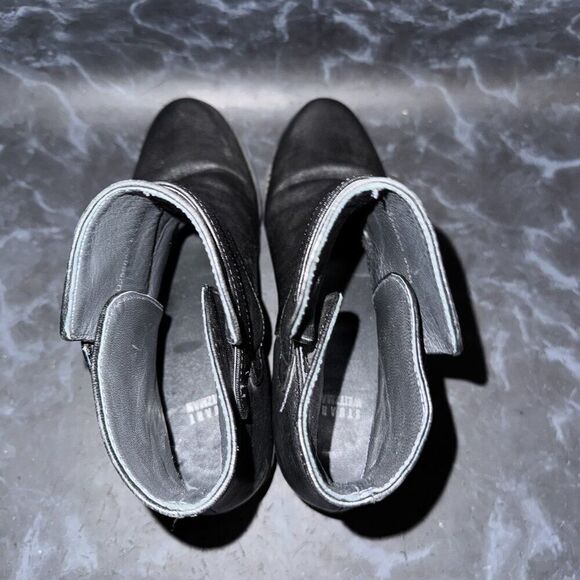 Stuart Weitzman Strapduo Moto Black Leather Heeled Booties Boots Women Size 8.5M - Picture 6 of 8